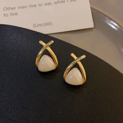 Triangle White Pearl Stud Earrings